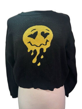 Forever 21 Sweater Size M Women's Black Yellow Indie Sleaze Maximalist Top